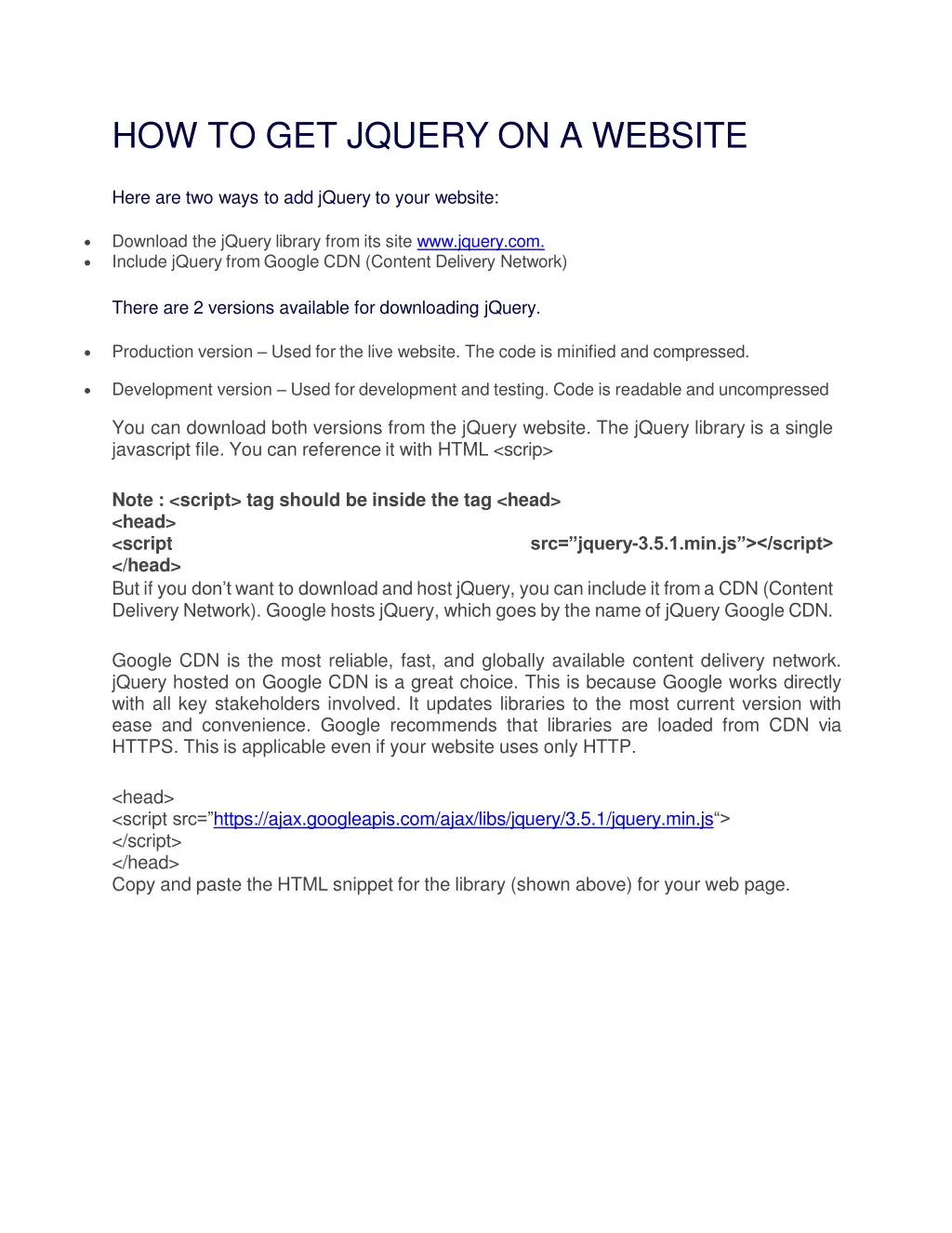how to get jquery on a website
