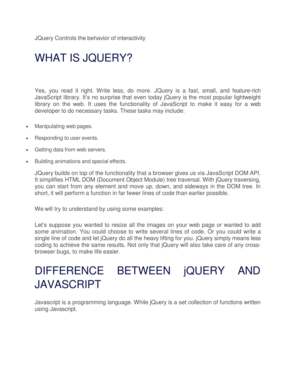 jquery controls the behavior of interactivity