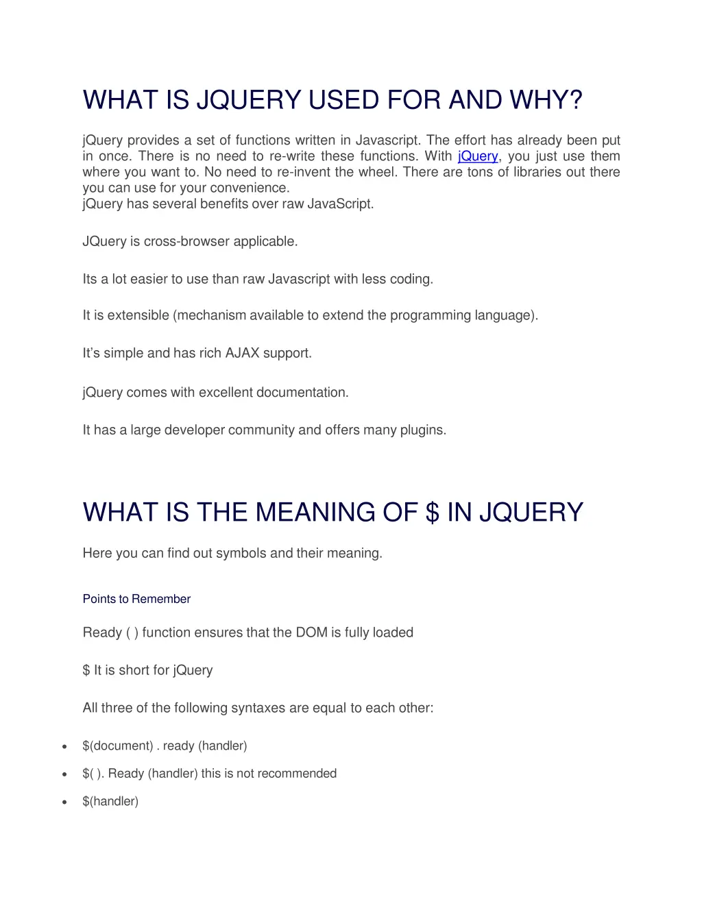 what is jquery used for and why