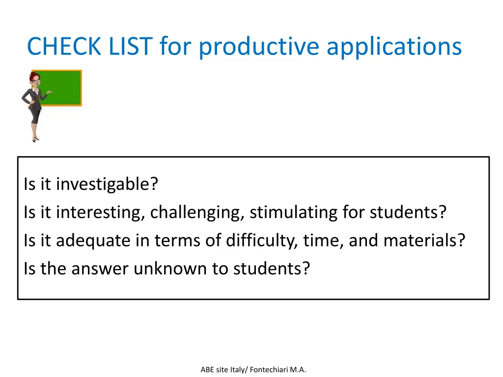 check list for productive applications