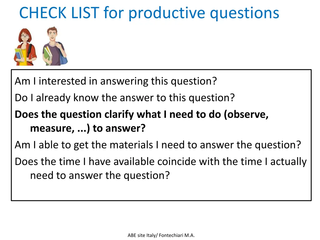 check list for productive questions