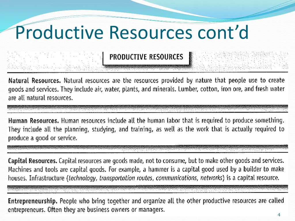 productive resources cont d