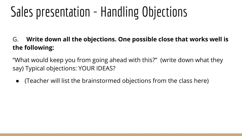 sales presentation handling objections