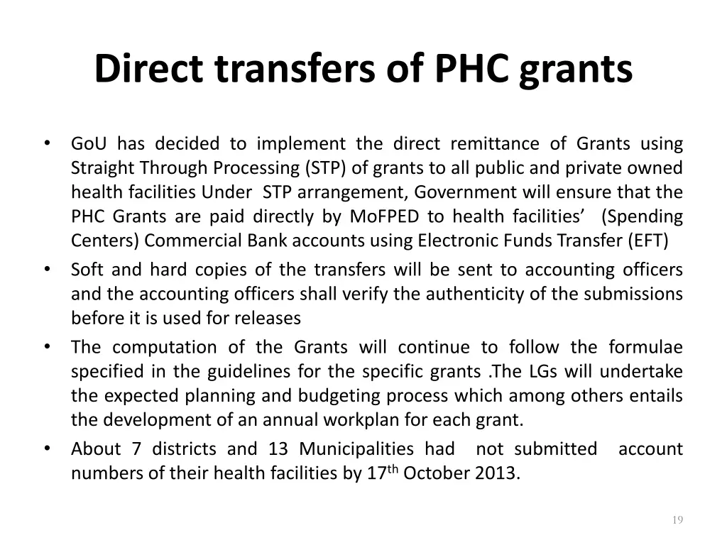 direct transfers of phc grants
