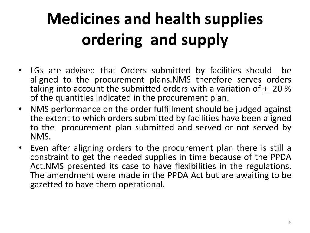 medicines and health supplies ordering and supply