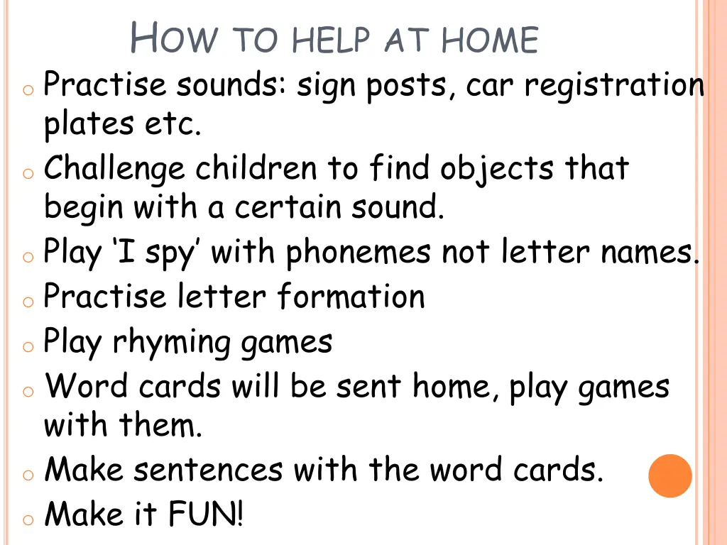 h ow to help at home o practise sounds sign posts