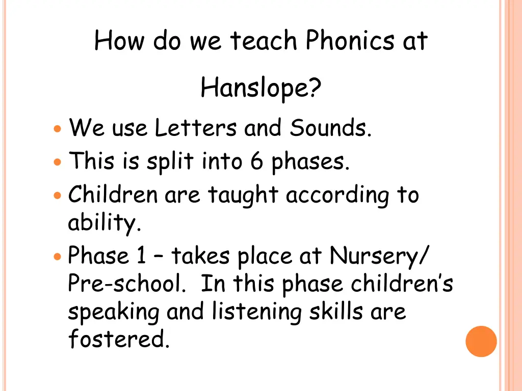 how do we teach phonics at hanslope