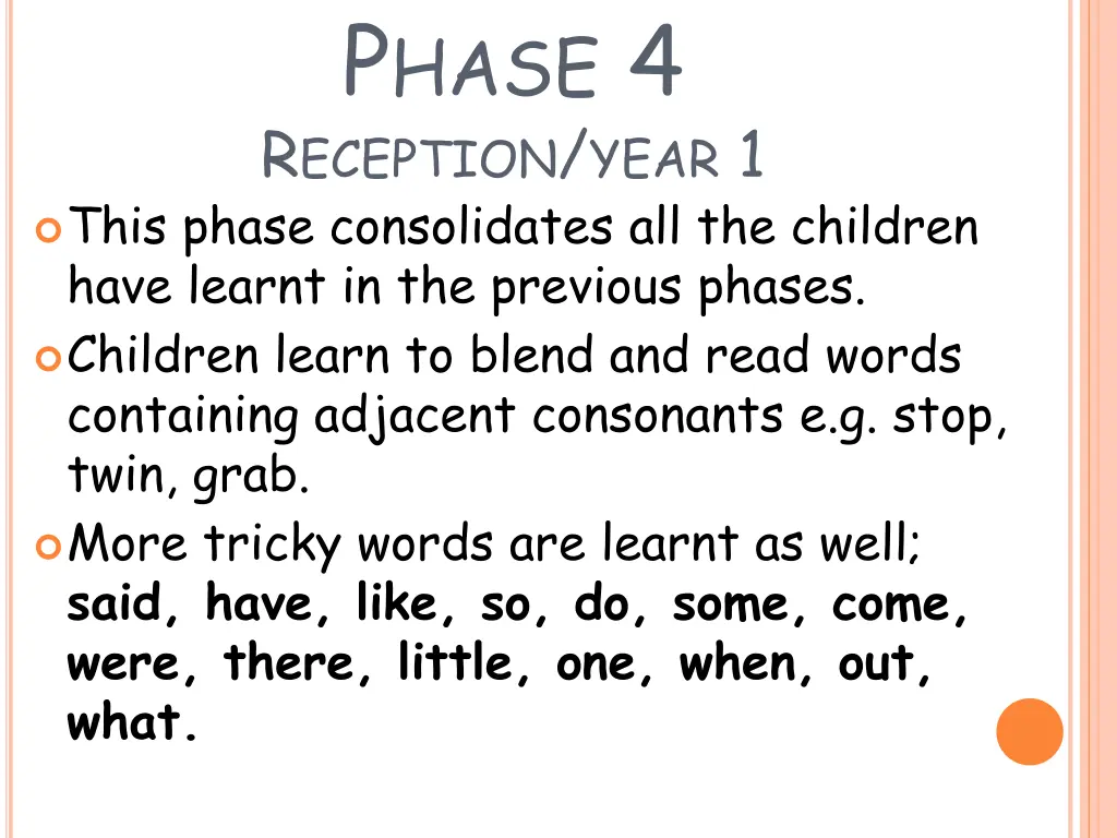 p hase 4 r eception year 1 this phase