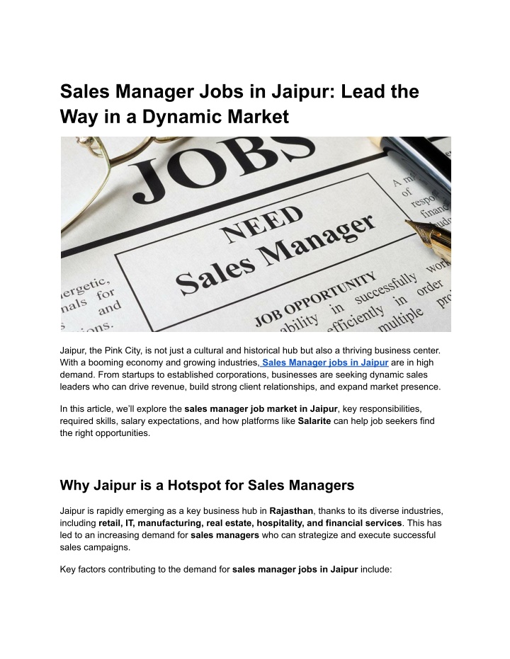 sales manager jobs in jaipur lead