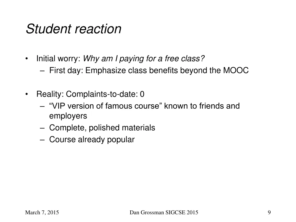 student reaction