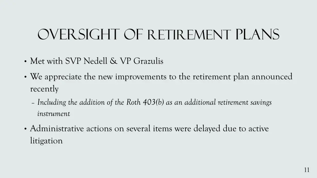oversight of retirement plans