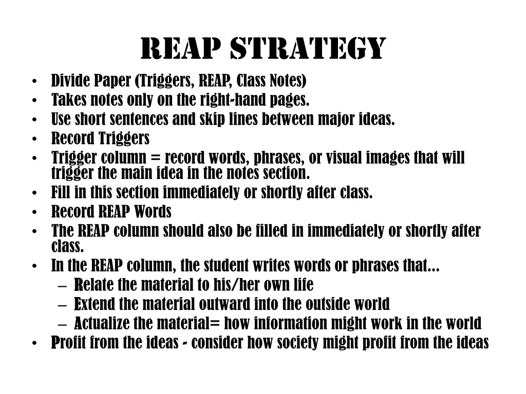 reap strategy divide paper triggers reap class