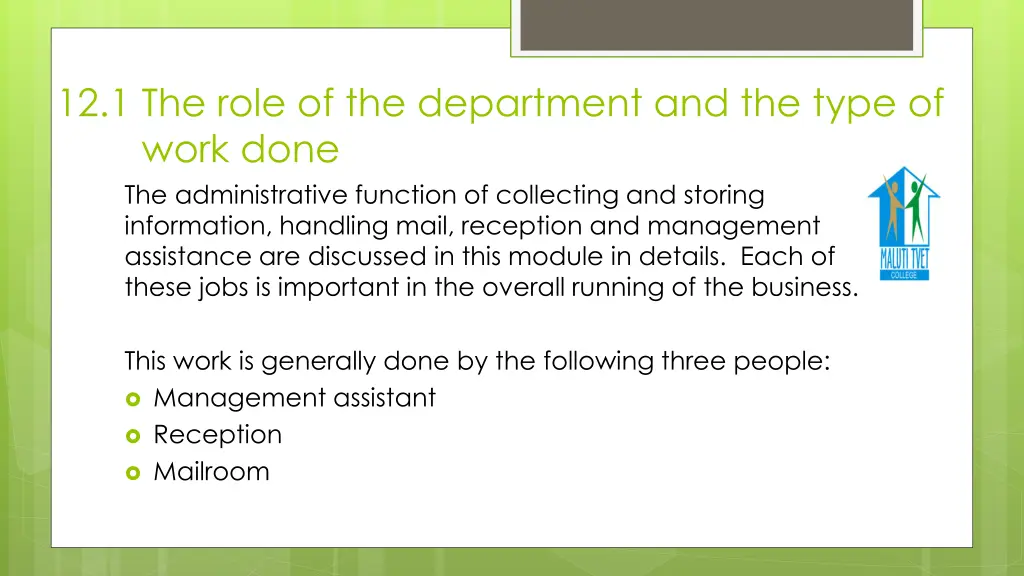 12 1 the role of the department and the type