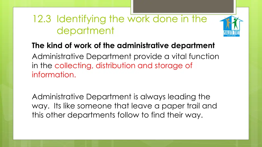 12 3 identifying the work done in the department