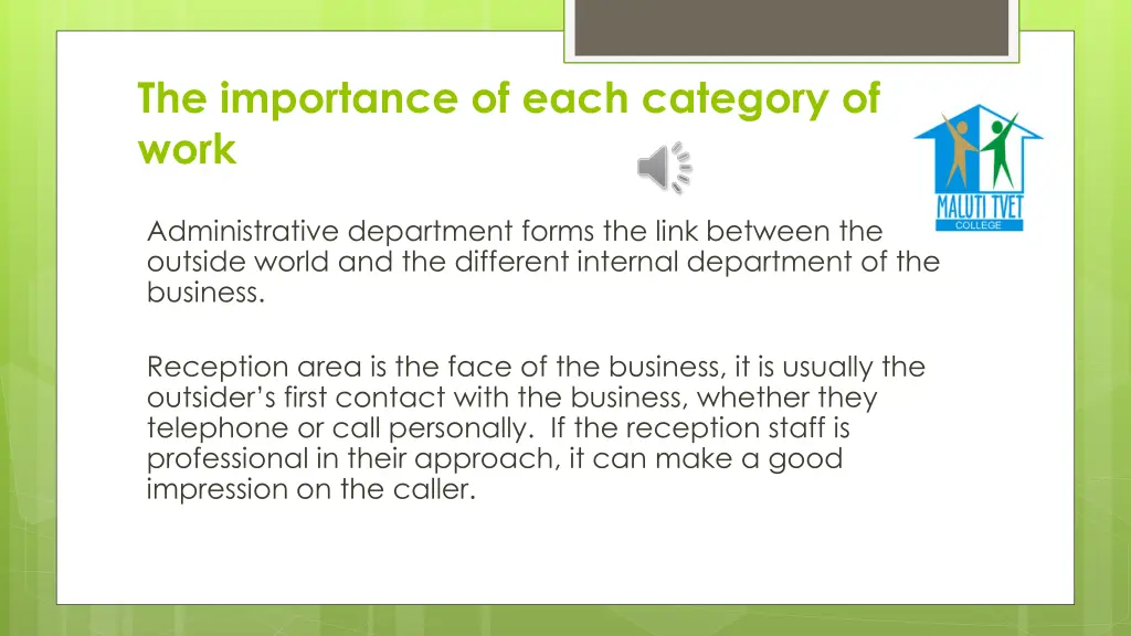 the importance of each category of work