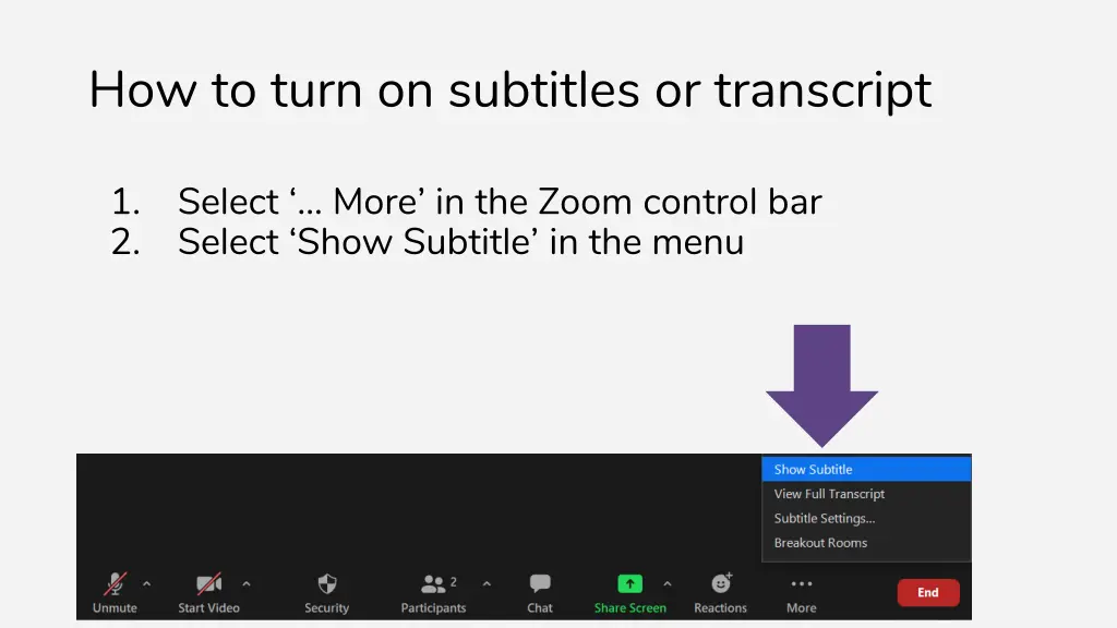 how to turn on subtitles or transcript