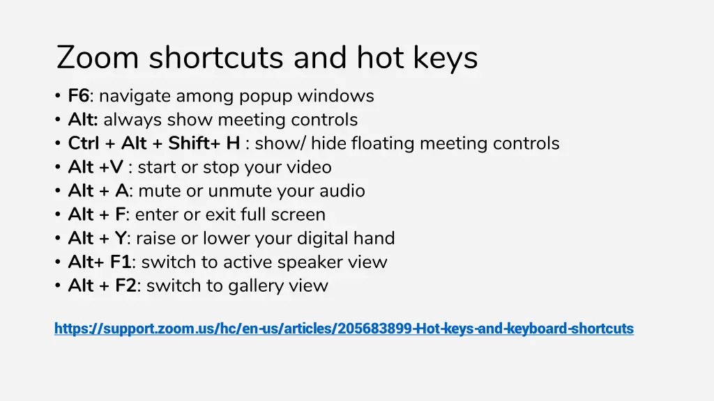 zoom shortcuts and hot keys f6 navigate among