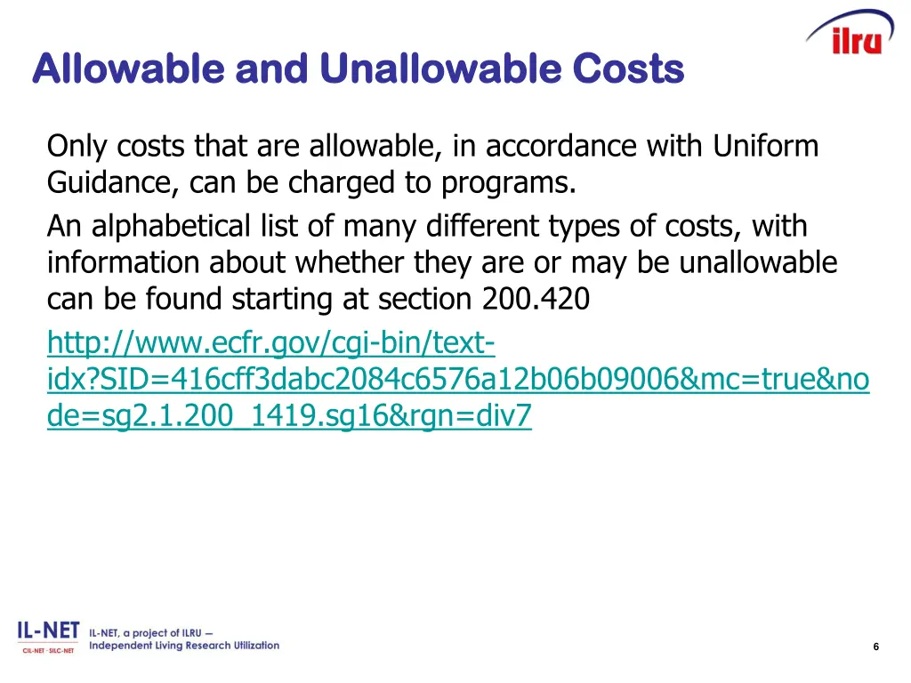 allowable and unallowable costs allowable