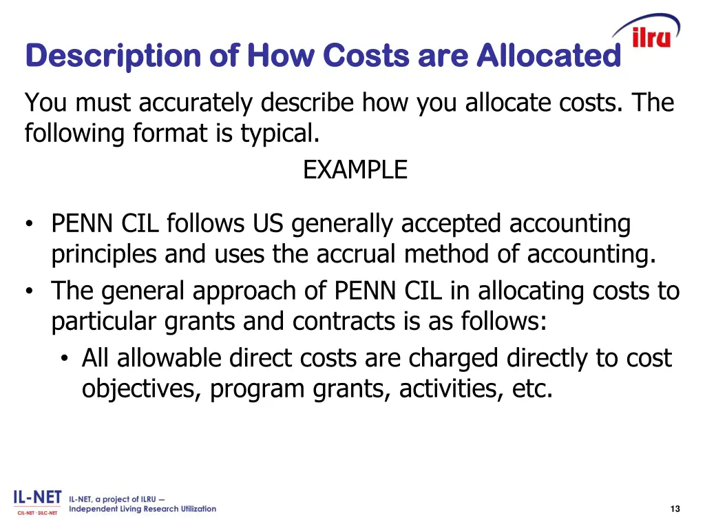 description of how costs are allocated
