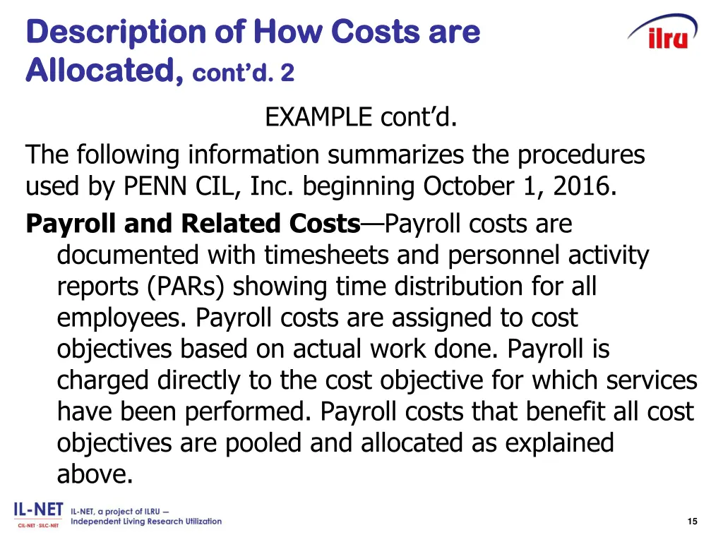 description of how costs are description 1