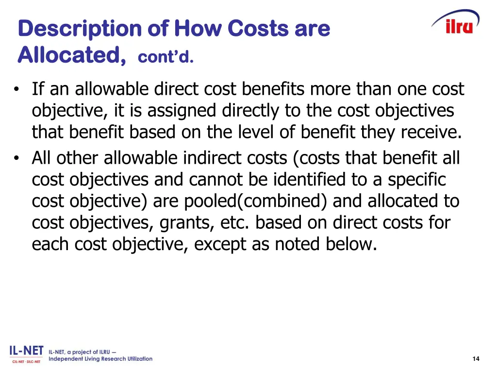 description of how costs are description