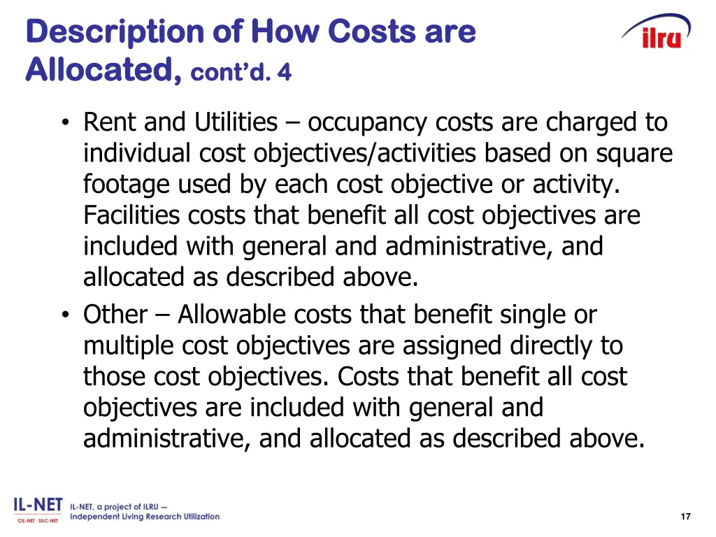 description of how costs description of how costs