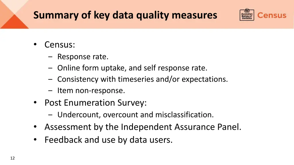 summary of key data quality measures
