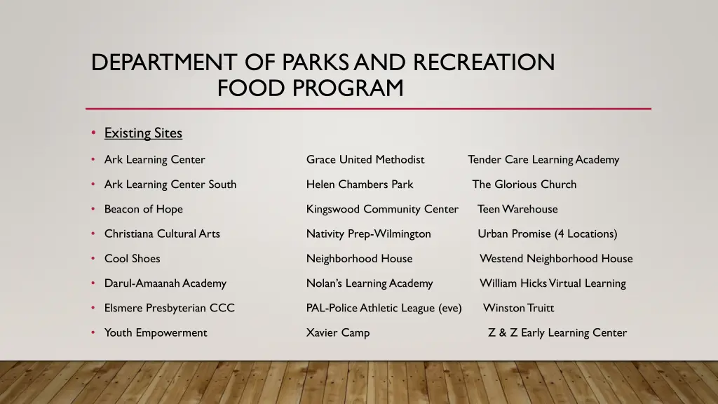 department of parks and recreation food program 1
