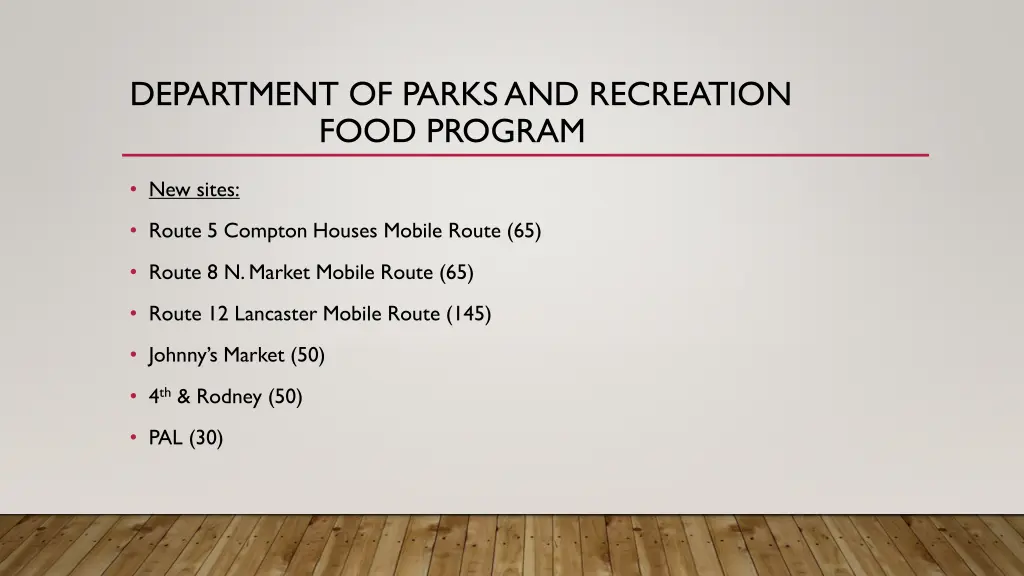 department of parks and recreation food program