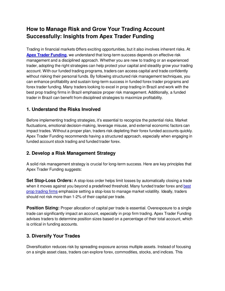 how to manage risk and grow your trading account