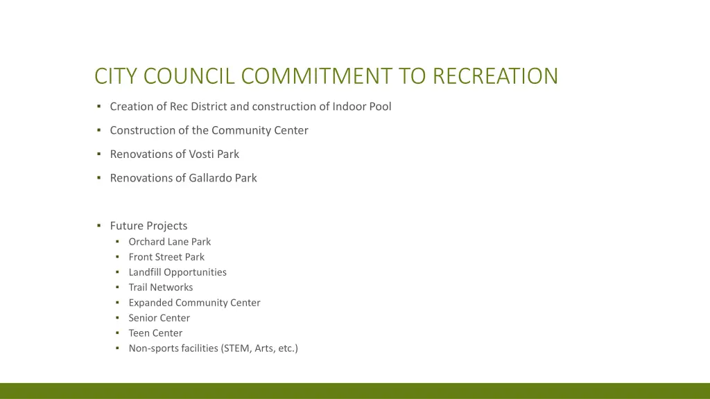 city council commitment to recreation