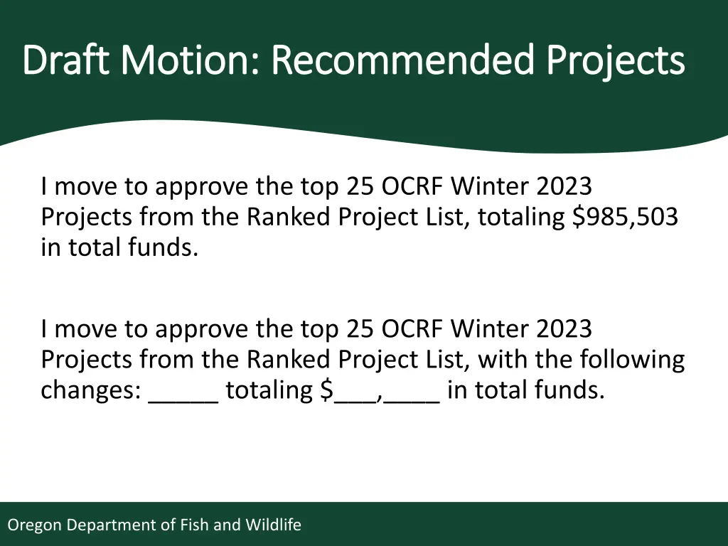 draft motion recommended projects draft motion