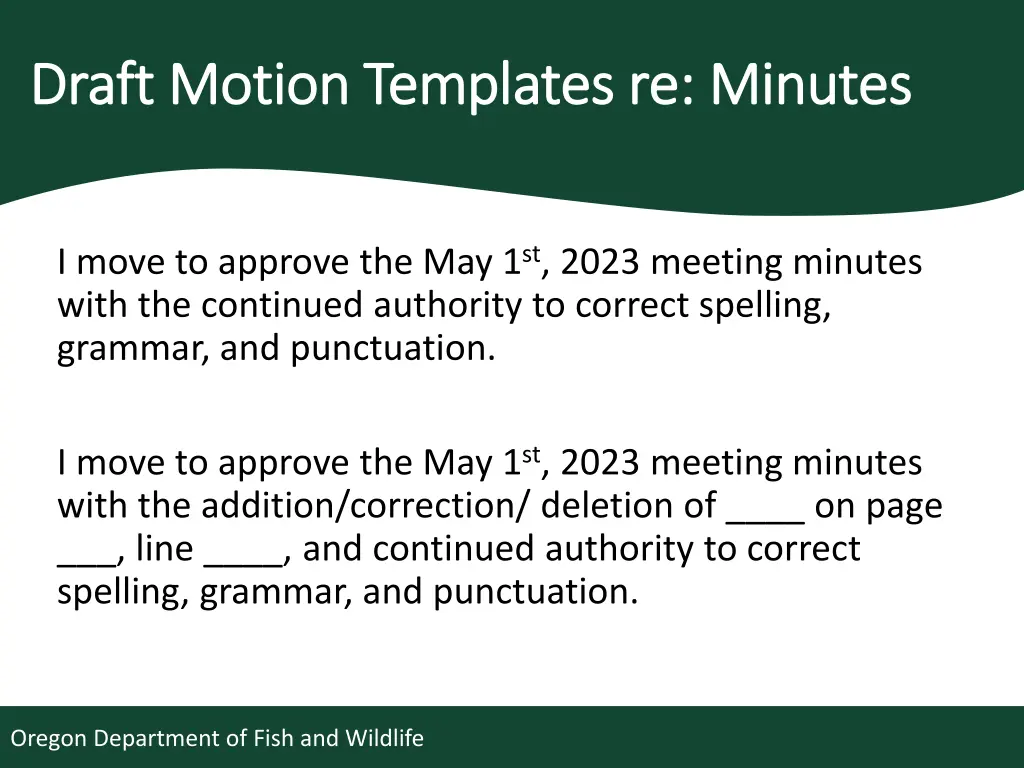 draft motion templates re minutes draft motion