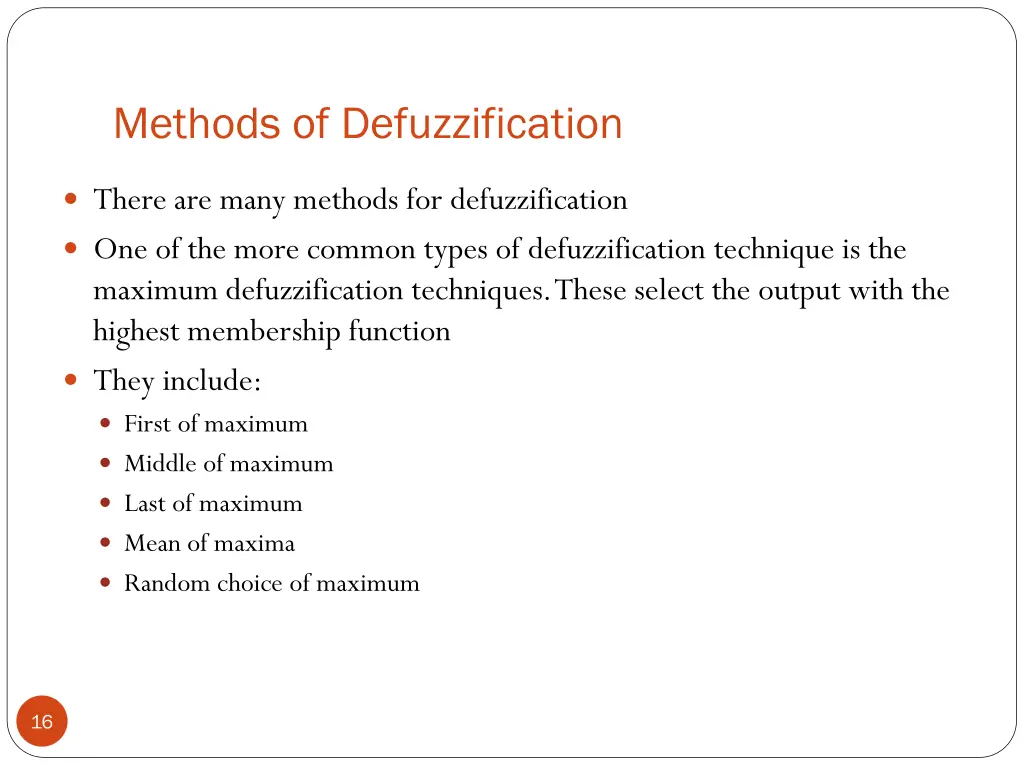 methods of defuzzification