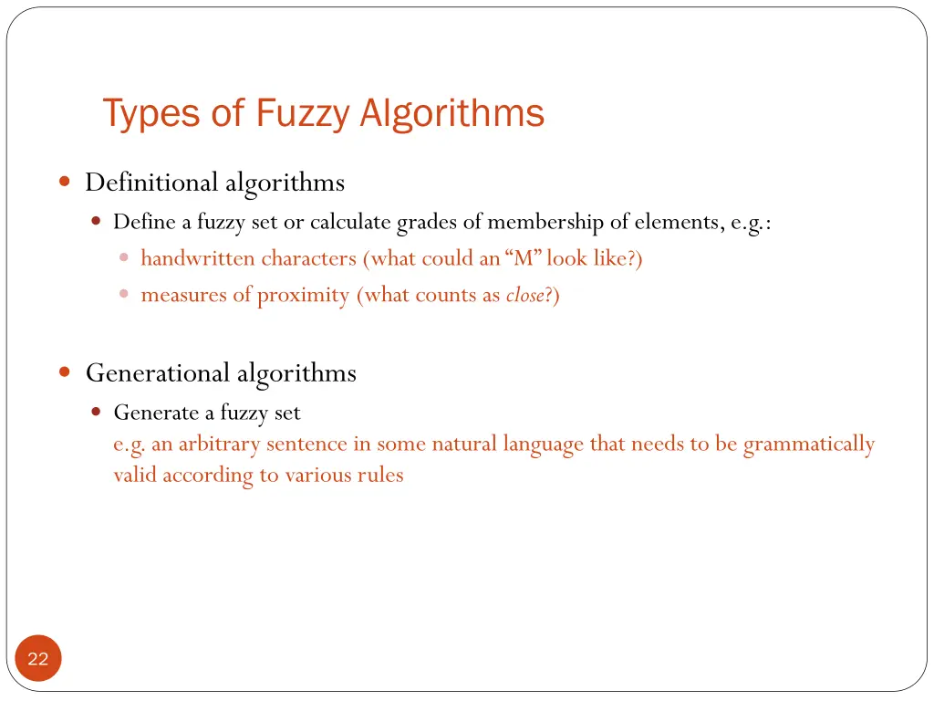 types of fuzzy algorithms