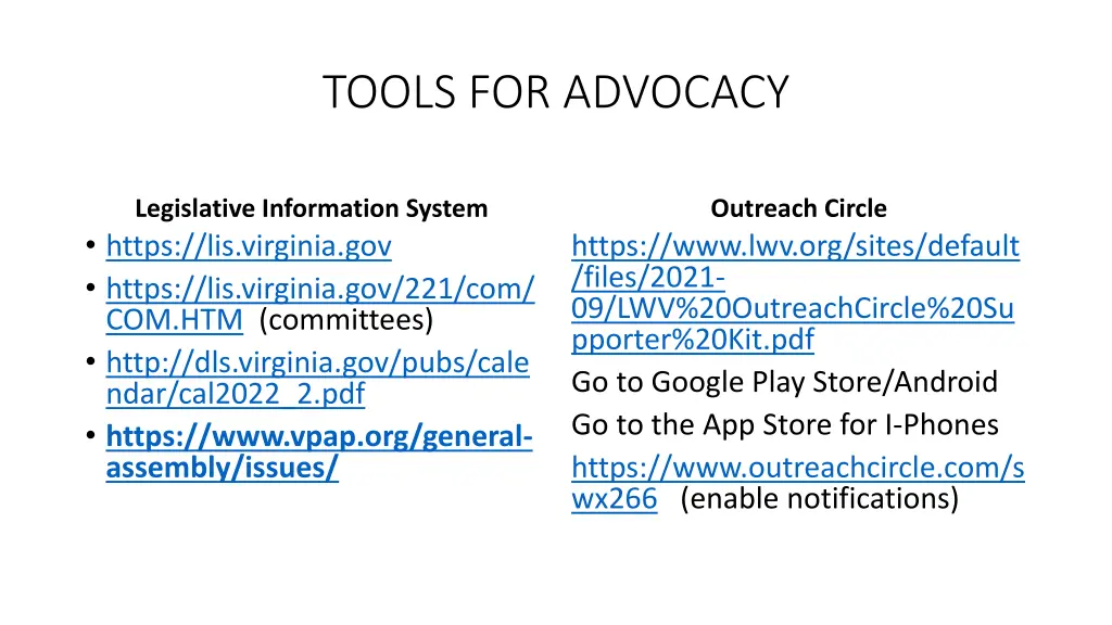 tools for advocacy