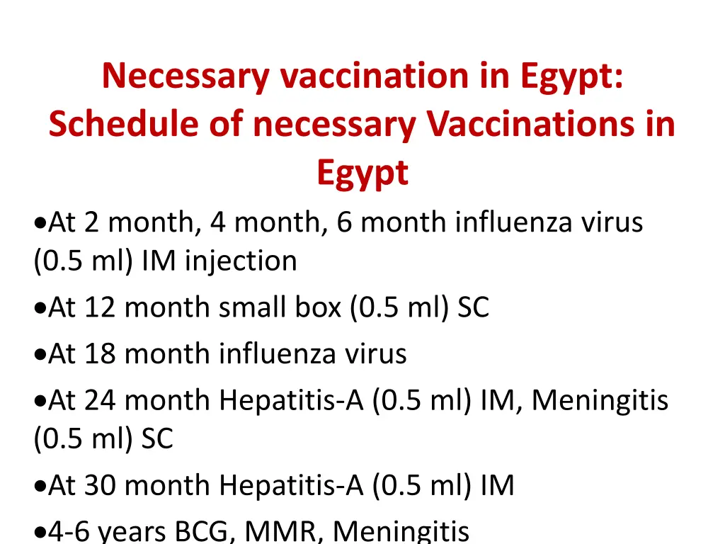 necessary vaccination in egypt schedule