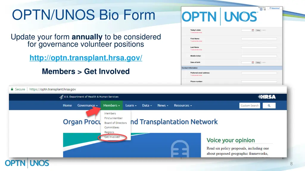 optn unos bio form