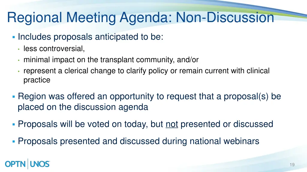 regional meeting agenda non discussion