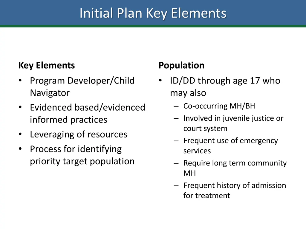 initial plan key elements