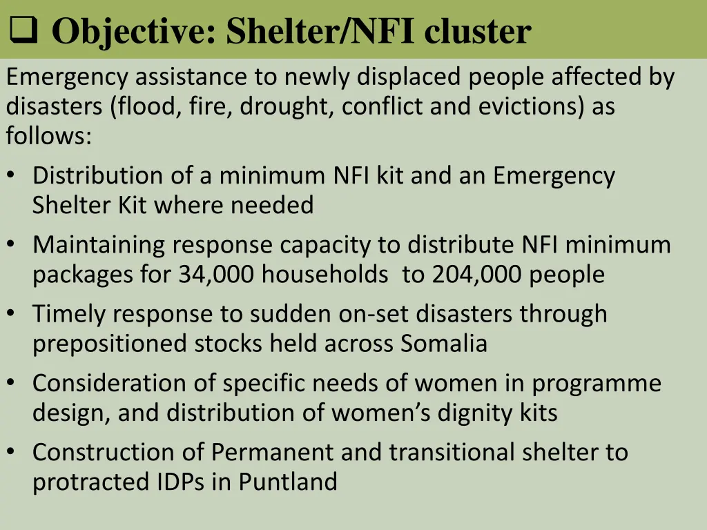 objective shelter nfi cluster emergency