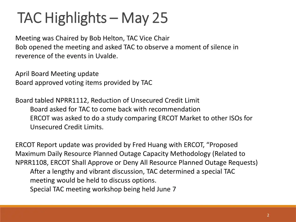 meeting was chaired by bob helton tac vice chair