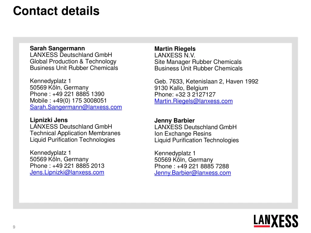 contact details