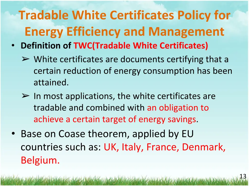 tradable white certificates policy for energy