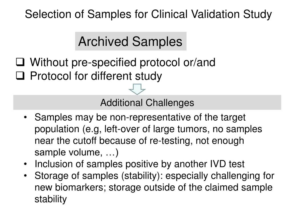 selection of samples for clinical validation study 1