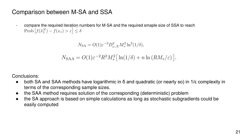 comparison between m sa and ssa