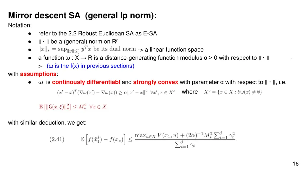 mirror descent sa general lp norm notation refer