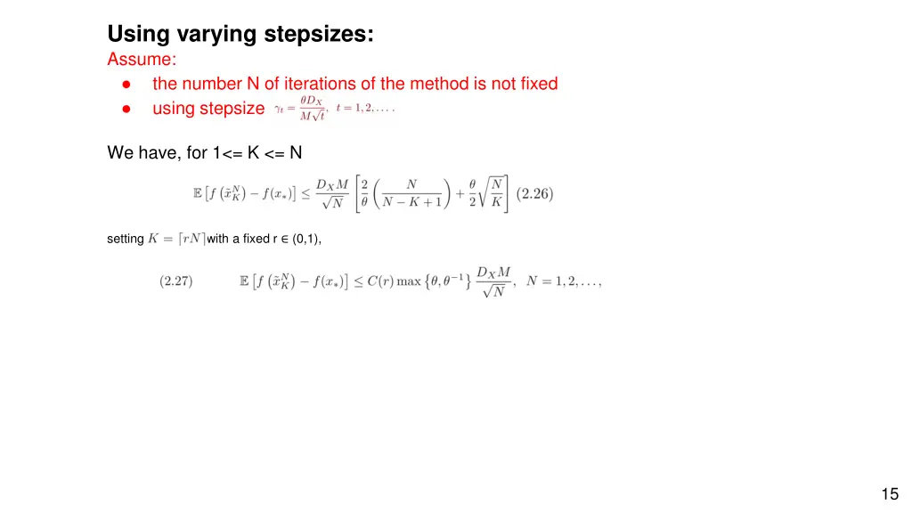 using varying stepsizes assume the number