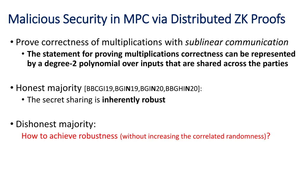 malicious security in mpc via distributed