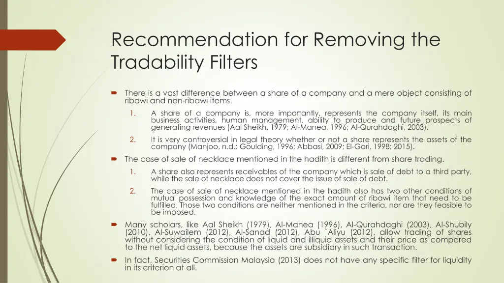 recommendation for removing the tradability